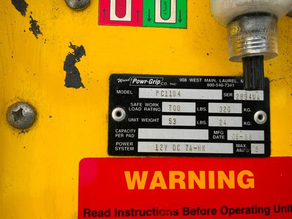 POWR GRIP Pc1104 VACUUM LIFT ATTACHMENT. 377227969