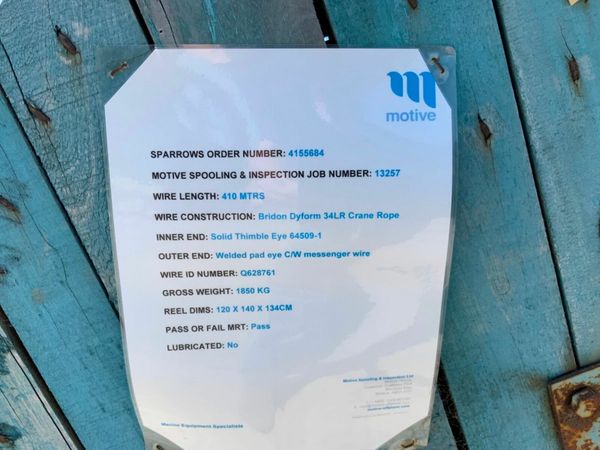 28mm WIRE ROPE.......410mts LONG.......4052 377232962