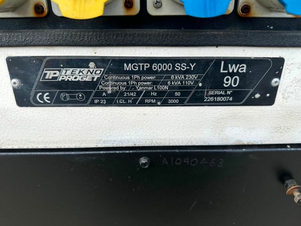 2018 GENERATOR GENSET...6 KVA ...1,629 HRS..712T 377235595