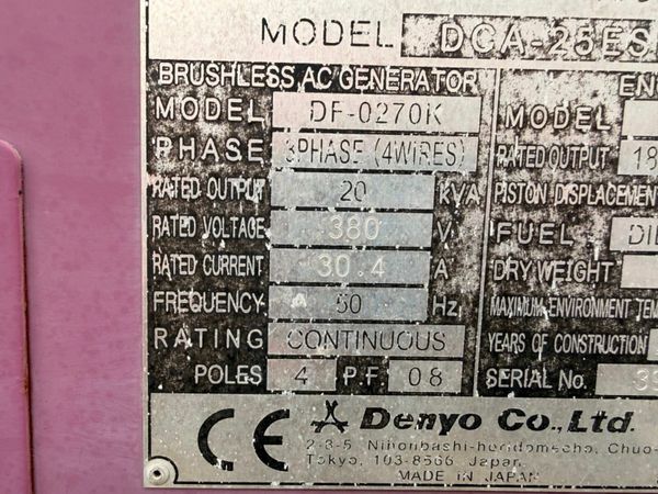 2015 GENERATOR 20 KVA ...JAPAN / KUBOTA ...1172T 378795322