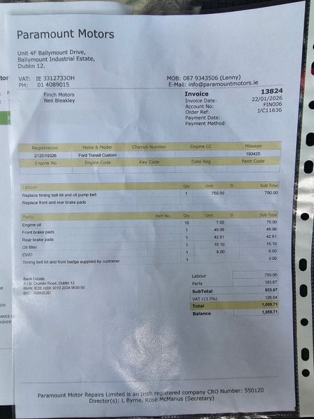 FORD TRANSIT CUSTOM // NEW WETBELT // FSH 378833850