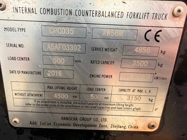 2016 HANGCHA 3.5 TON ....YANMAR DIESEL....77T 379359256