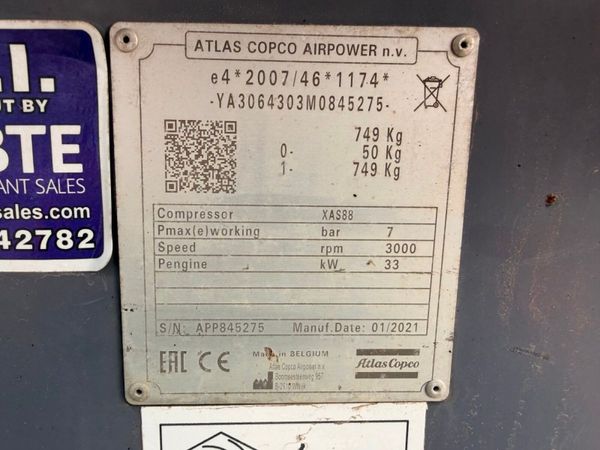 2021 ATLAS..175 CFM ... ROAD AIR COMPRESSOR ... 12 381641098