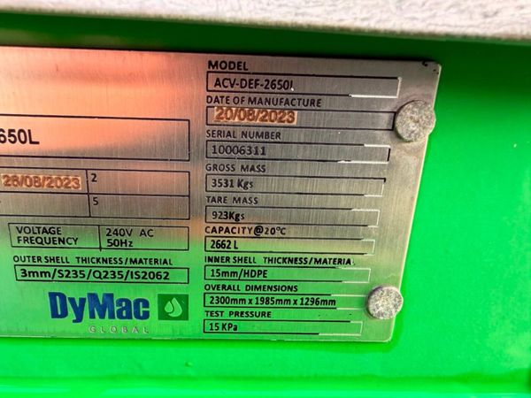 new 2023 DYMAC 2650 litres fuel bowser adblue...18 381833330