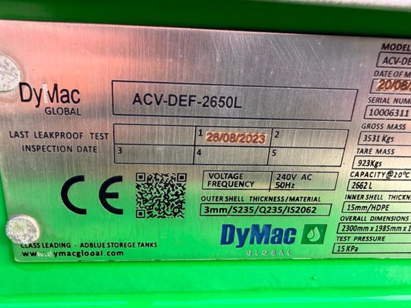 new 2023 DYMAC 2650 litres fuel bowser adblue...18 381833338