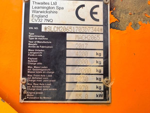 2017 THWAITES 6 TON DUMPER .... 1,200 HOURS 384541078