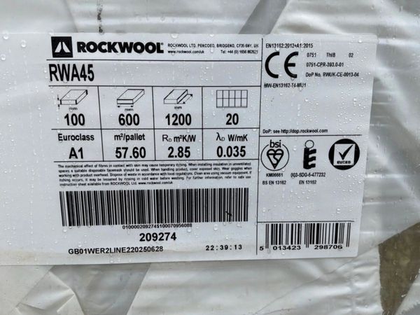 UNUSED 100mm ROCKWOOL INSULATION.....1913. 385035234