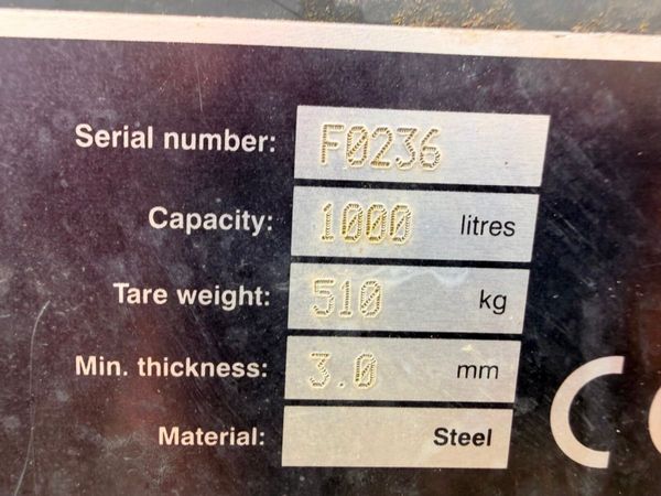 1000 LITRE FUEL PROOF BUNDED BOWSER ...464d 385305370