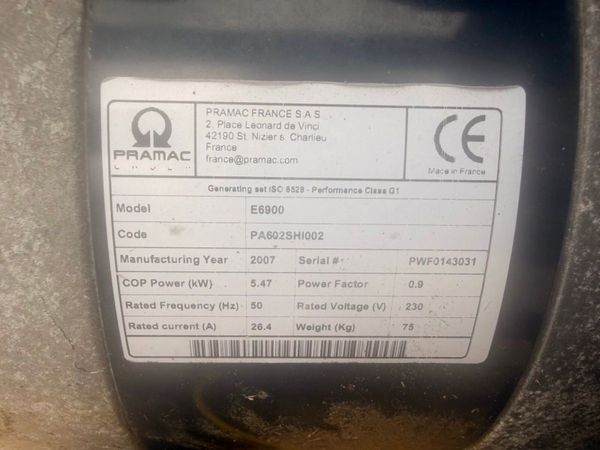 6 KVA PRAMAC GENERATOR ...SPARES OR REPAIR 385779664