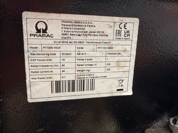 2023 PRAMAC 10 KVA GENERATOR...835 HRS...897T 386198154