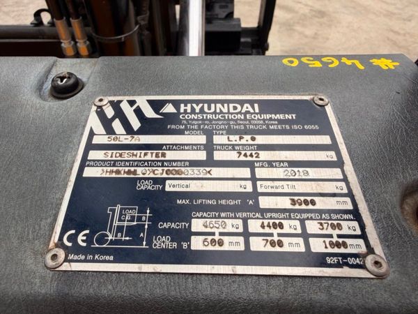 2018 HYUNDAI ... 5 TON GAS FORKLIFT ...822 hours 387861941