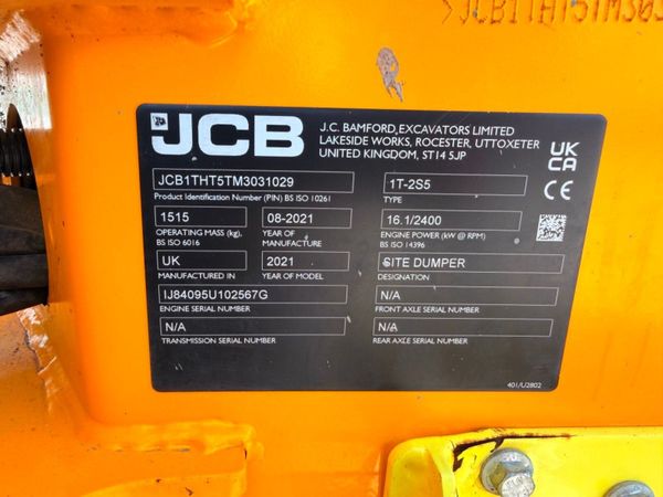 2021 JCB 1 TON HI TIP DUMPER ...636 hours ....844 388430069