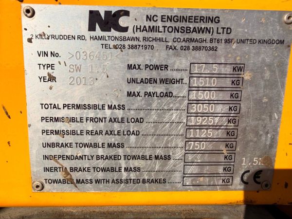 2013 NC... 1.5 TON SWIVEL DUMPER ...1,650 hours 390848748