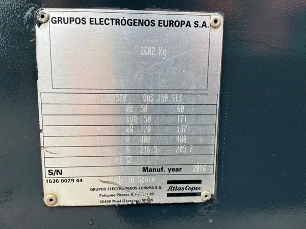2016 Atlas Copco qas150 genset generator...150kva. 391543852