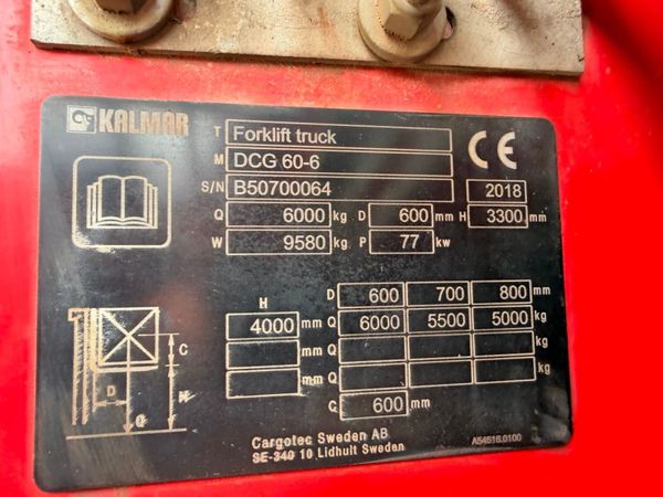 2018 KALMAR 6 TON forklift ...FULL CAB...8 FT FORK 392240628