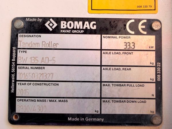 2015 BOMAG BW135 AD-5 ROLLER ....4 TON 393670564
