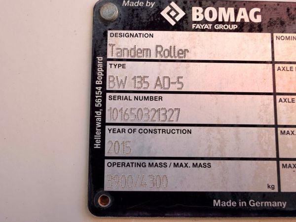 2015 BOMAG BW135 AD-5 ROLLER ....4 TON 393670565