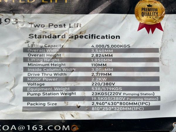 New / unused 4000kg two post vehicle lift......... 395309325