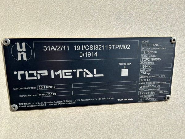 2019 'Top metal' bunded diesel Bowser...1910 litre 398573862
